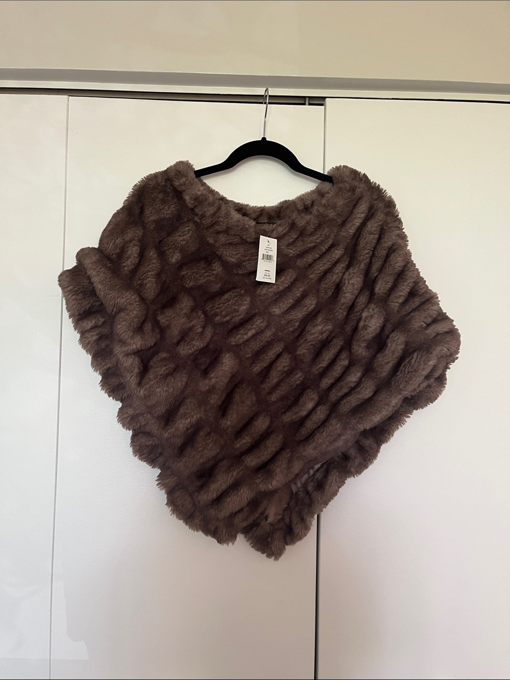Plush Faux Fur Poncho in Brown